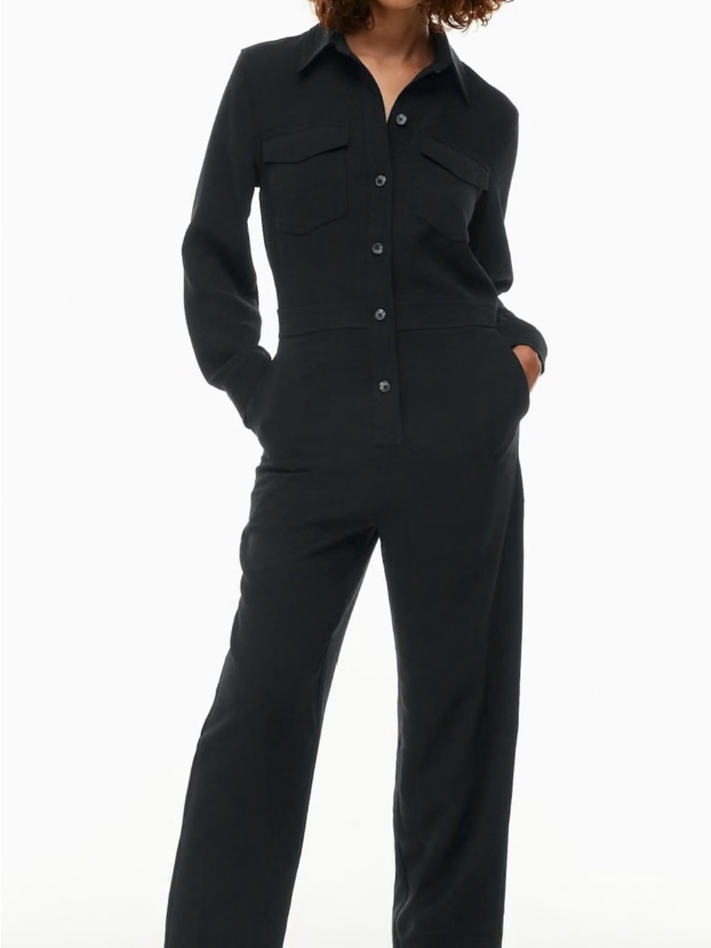 Aritzia Laneway Black Button-Front Long Sleeve Jumpsuit